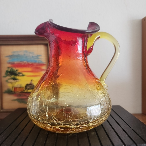 Mid-Century Modern Ombre Crackle Art Glass Small Pitcher - Picture 4 of 7